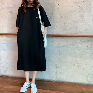 韓国風半袖プリントスリットファッションカジュアルワンピース