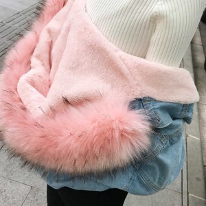 ブルー+ピンク+ピンク毛皮の襟