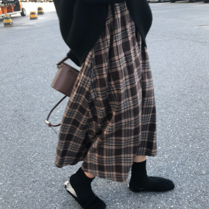 今年らしいコーデ ファッション チェック柄 Aライン ハイウエスト ロング スカート
