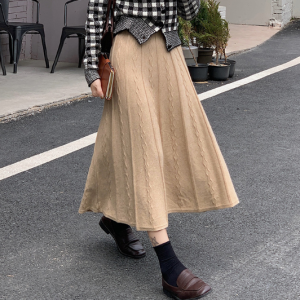 おしゃれ度高め 韓国風ファッション シンプル Aライン 体型をカバー 無地 ニット スカート