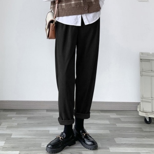 定番シンプル 韓国風ファッション シンプル ボタン ハイウエスト 着痩せ 脚長効果 カジュアルパンツ