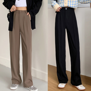 韓国風ファッション シンプル 合わせやすい ボタン黒 パンツ レディース ストレート パンツ