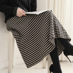 女性大人気 個性的なデザイン チェック柄 配色 ハイウエスト フェミニン Aライン スカート
