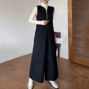 韓国風 ファッション Ｖネック ノースリーブ レギュラー丈 カジュアル オールインワン